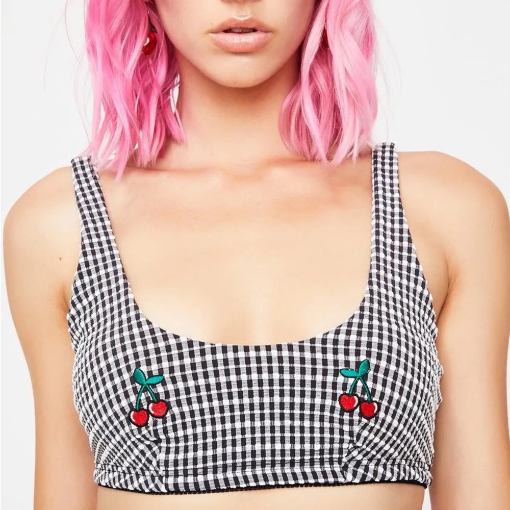Lazy Oaf Cherry Gingham Bikini Top